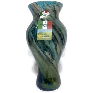 Il Quadrifoglio Hand Painted Vase 14" Tall Made in Italy Blue Green & Black